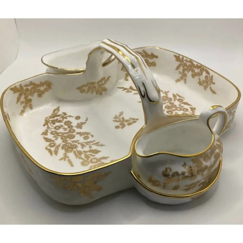 Hammersley Golden Fancy Strawberry Server Creamer Sugar Handled Tray England